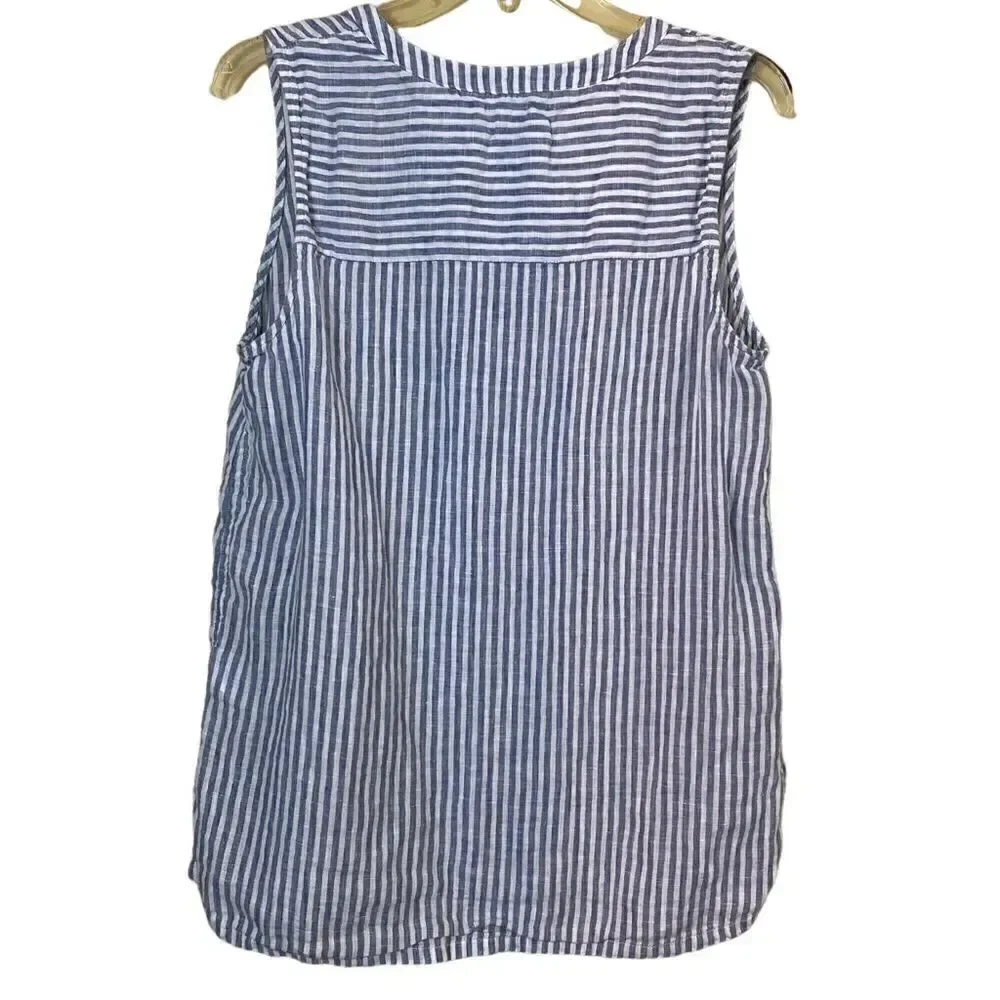 Christian Siriano Linen Striped Sleeveless Tunic Blouse Size Medium